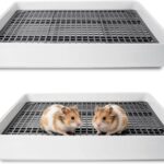 2 Pack Rabbit Litter Box with Grate, Large Shallow Bunny Litter Box Tray Plastic Guinea Pig Training Pan for Small Animals, Hamster, Hedgehog, Chinchillas, 14.5 x 11.6 x 2.5 Inch