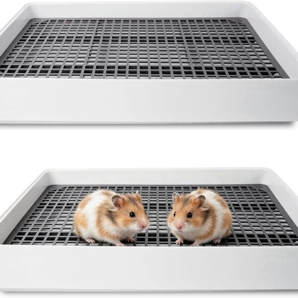 2 Pack Rabbit Litter Box with Grate, Large Shallow Bunny Litter Box Tray Plastic Guinea Pig Training Pan for Small Animals, Hamster, Hedgehog, Chinchillas, 14.5 x 11.6 x 2.5 Inch