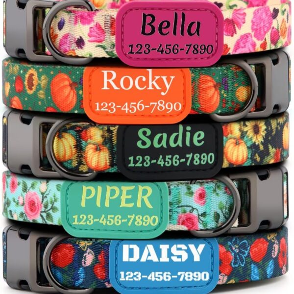 Personalized Floral Dog Collar with Name and Phone Number | Durable Metal Buckle | Cute Flower Girl Boy Dog Collar | Adjustable for Large Medium and Small Dogs