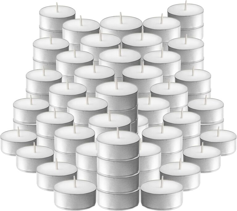 L'ner Tea Light Candles  Set of 100 Unscented Tea Lights  Burns Aprx. 4 Hours  Party & Ambience Candles  Restaurant Decorations