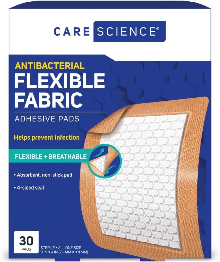 Care Science Fabric Adhesive Pad Bandages, 3x4 inches Extra Large Flexible Non-Stick Strip, Helps Prevent Infection, Breathable Protection, for First Aid & Wound Care, 30 Count