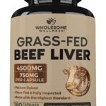 Wholesome Wellness Grass Fed Desiccated Beef Liver Capsules (180 Pills, 750mg Each) - Natural Iron, Vitamin A, B12 for Energy - Raised Undefatted in New Zealand Without Hormones or Chemicals