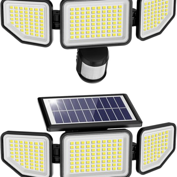 Onforu 4500LM Solar Lights Outdoor, 3 Heads Security Lights with Remote Control, IP65 Waterproof Motion Sensor Lights, 3 Modes Flood Lights for Wall, Porch, Yard, Outside, 2 Pack