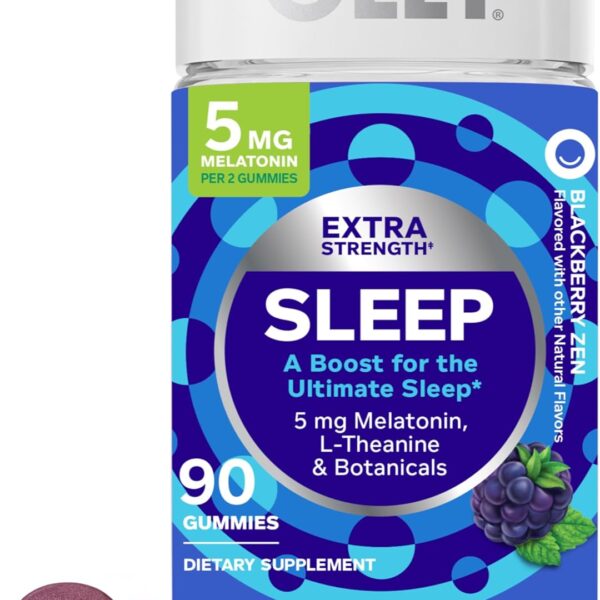 OLLY Extra Strength Sleep Gummy 5 mg Melatonin, L-Theanine, Chamomile, Lemon Balm Extracts, Sleep Aid, BlackBerry Flavor - 90 Count