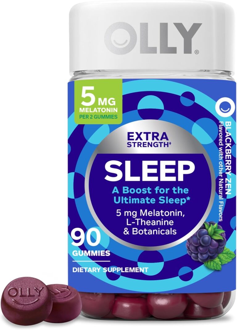 OLLY Extra Strength Sleep Gummy 5 mg Melatonin, L-Theanine, Chamomile, Lemon Balm Extracts, Sleep Aid, BlackBerry Flavor - 90 Count