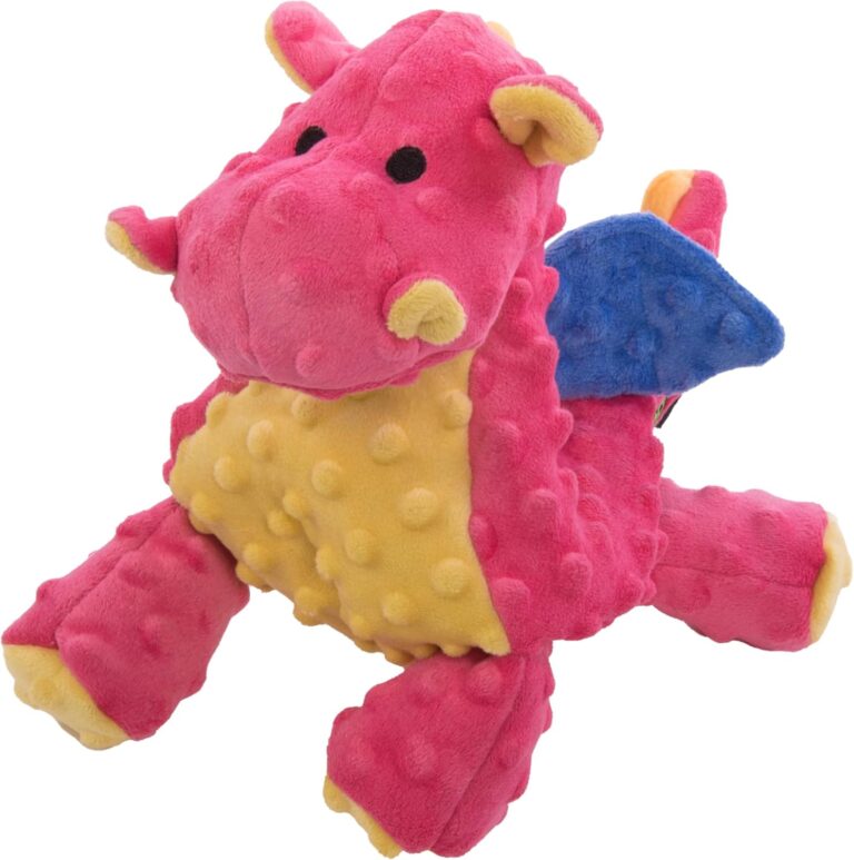 goDog Bubble Plush Dragons Squeaky Dog Toy, Chew Guard Technology - Coral, Large