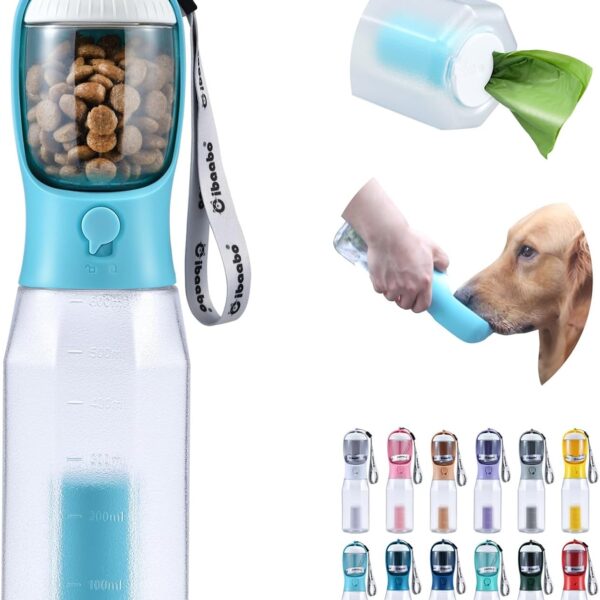 Cibaabo Dog Water Bottle with Food Container & Poop Bag Holder, Travel Water Bowl, Portable Pet Dispenser, Dog Gifts Stuff Accessories Items, Puppy Essentials for Yorkie Chihuahua Walking Hiking