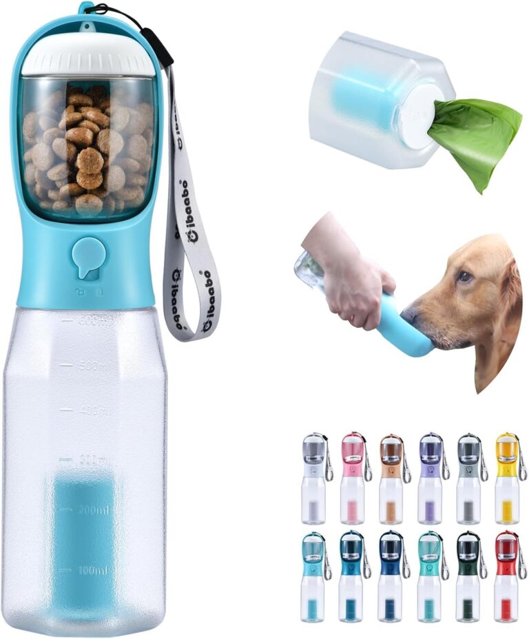 Cibaabo Dog Water Bottle with Food Container & Poop Bag Holder, Travel Water Bowl, Portable Pet Dispenser, Dog Gifts Stuff Accessories Items, Puppy Essentials for Yorkie Chihuahua Walking Hiking