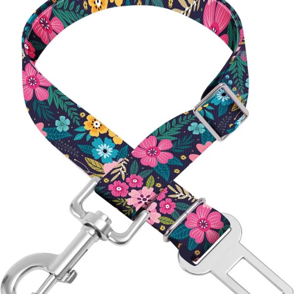 Adjustable pet cat and Dog car seat BeltThe Lanyard is Flexible and Adjustable from 20 to 33 inches (Floral)