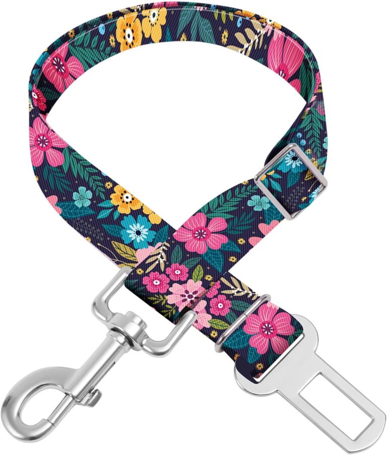 Adjustable pet cat and Dog car seat BeltThe Lanyard is Flexible and Adjustable from 20 to 33 inches (Floral)