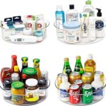 4 Pack Lazy Susan 11.5" Inch Turntable Organizer Organization Storage Container Bins Spice Rack Cabinet Rotating Condiment for Pantry Countertop Kitchen Vanity Bathroom Jewelry Holder Clear