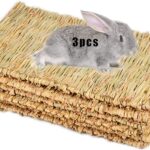Hamiledyi Grass Mat Woven Bed Mat for Small Animal Bunny Bedding Nest Chew Toy Bed Play Toy for Guinea Pig Parrot Rabbit Hamster Rat(Pack of 3)