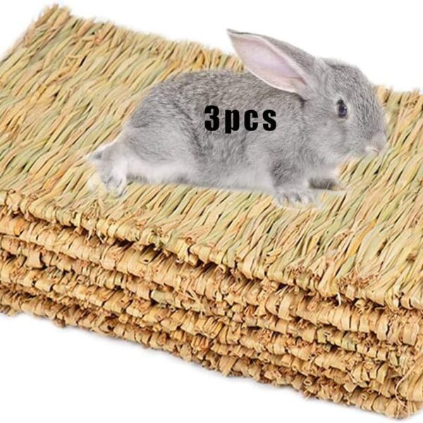 Hamiledyi Grass Mat Woven Bed Mat for Small Animal Bunny Bedding Nest Chew Toy Bed Play Toy for Guinea Pig Parrot Rabbit Hamster Rat(Pack of 3)