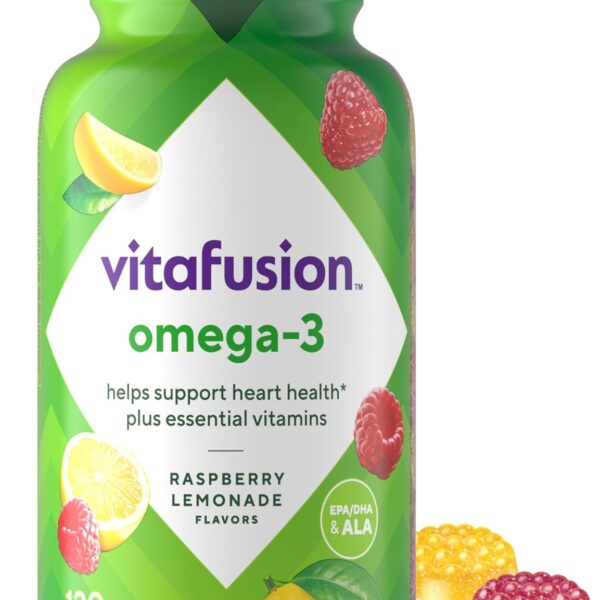 Vitafusion Omega-3 Gummy Vitamins, Berry Lemonade Flavored, Heart Health Vitamins(1) With Omega 3 EPA/DHA and Vitamins A, C, D and E, Americas Number 1 Vitamin Brand, 60 Day Supply, 120 Count