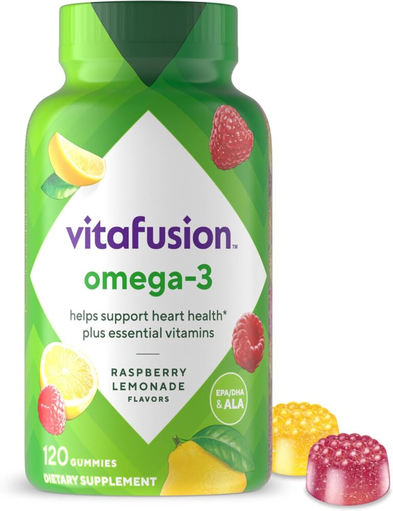 Vitafusion Omega-3 Gummy Vitamins, Berry Lemonade Flavored, Heart Health Vitamins(1) With Omega 3 EPA/DHA and Vitamins A, C, D and E, Americas Number 1 Vitamin Brand, 60 Day Supply, 120 Count