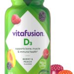 vitafusion Vitamin D3 Gummies, Bone and Immune Support, Peach, Blackberry, Strawberry Flavored, 50 mcg D3 Gummy Vitamin Supplement, 75 Day Supply, 150 Count