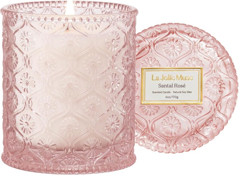 LA JOLIE MUSE Santal Rose Scented Candle  Saffron, Rose & Leather | 6 oz Natural Soy Wax | 40 Hours Clean Burn | Self Care Gifts for Women | Elegant Home Decor