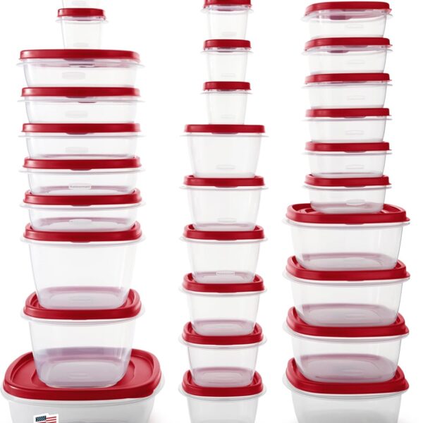 Rubbermaid 60-Piece Food Storage Containers with Lids, Microwave and Dishwasher Safe, Red Color, Ideal for Meal Prep and Pantry Storage
