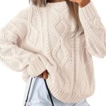 Trendy Queen Women's Oversized Cable Knit Crewneck Sweaters