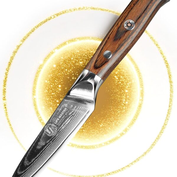 Damascus Paring Knife - Collectible 3.5 Inch Utility Knife with Pakkawood Handle, Japanese High Carbon Steel Blade, Small Fruit & Vegetable Knives for Kitchen, Outdoor, Camping, or Gift Use