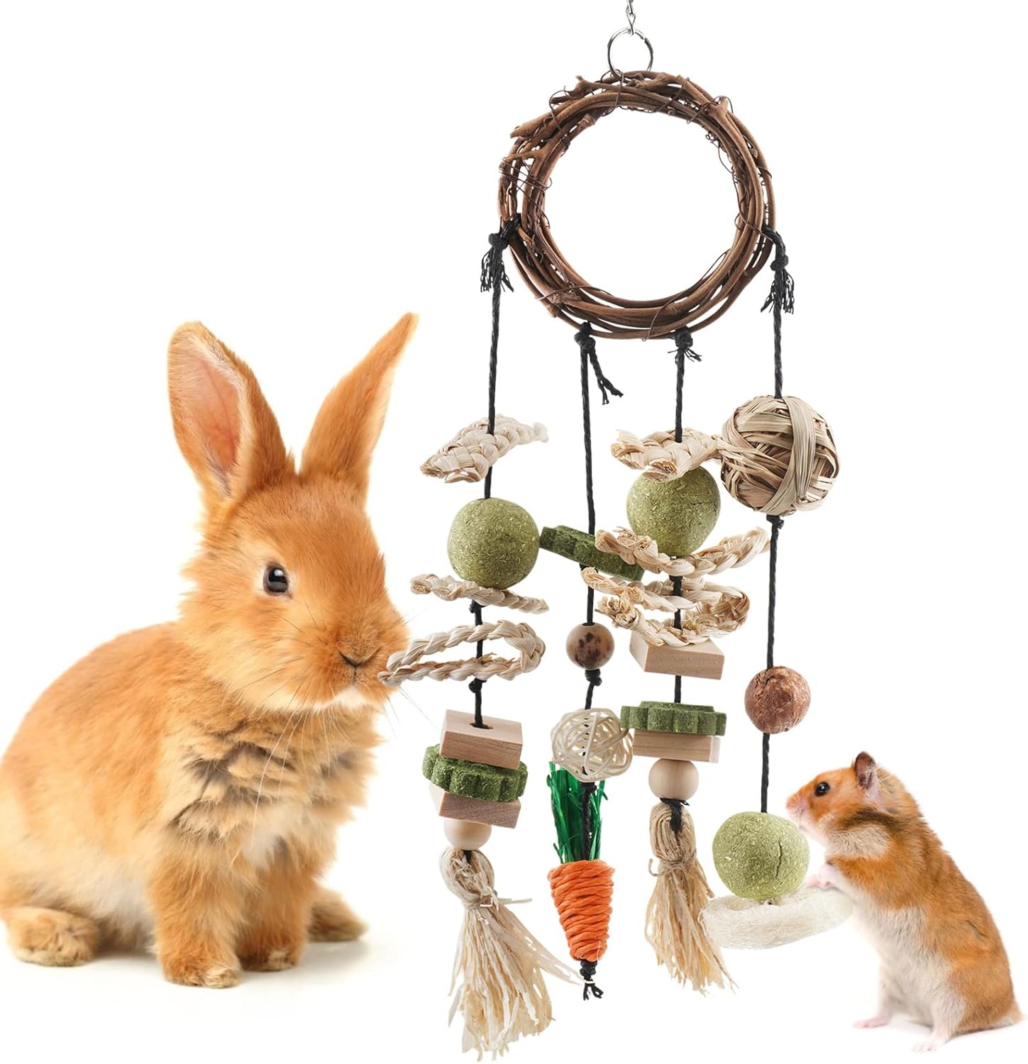 Bissap Bunny Chew Toy, Rabbits Cage Hanging Chew Toys and Treats Grapevine Wreaths Rattan Ring with Snacks for Guinea Pigs Chinchillas Hamsters Rats and Other Small Pets Teeth Grinding Bissap Bunny Chew Toy, Rabbits Cage Hanging Chew Toys and Treats Grapevine Wreaths Rattan Ring with Snacks for Guinea Pigs Chinchillas Hamsters Rats and Other Small Pets Teeth Grinding