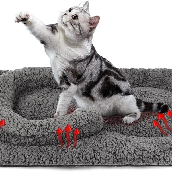 Self Warming Cat Bed Mat with U-Shaped Pillow -24"x18" Soft Thickened Thermal Cat Bed, Machine Washable Heat Retention Pad for Indoor Cats