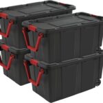 Sterilite 4-Pack Industrial Tote, Heavy-Duty Storage Bins w/Lids and Wheels, 40 Gallon - Stackable Organizing Containers for Home, Garage, Office, and Basement