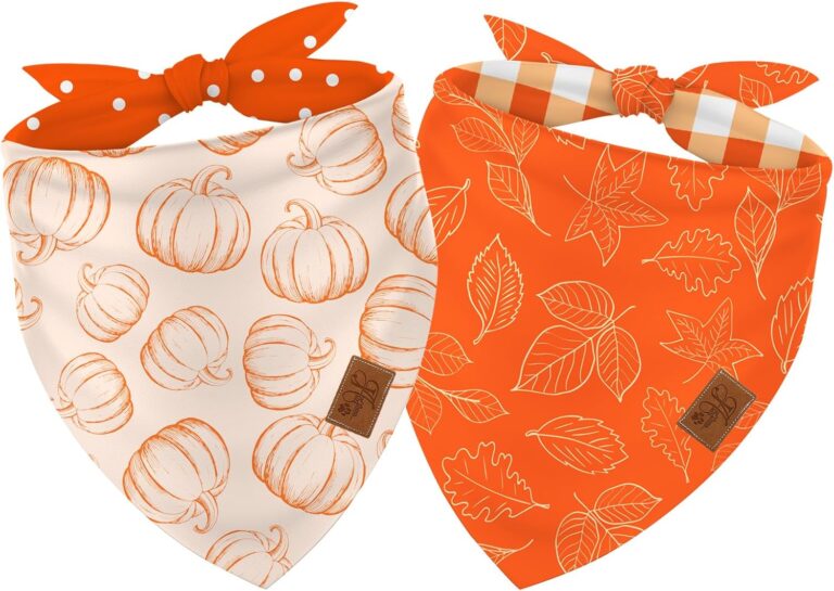 JarThenaAMCS 2Pcs Fall Reversible Dog Bandana Pumpkin Polka Dot Autumn Leaves Gingham Triangle Pet Scarf Orange Adjustable Pet Neckerchief Dog Bibs for Dog Cat Costume Accessories
