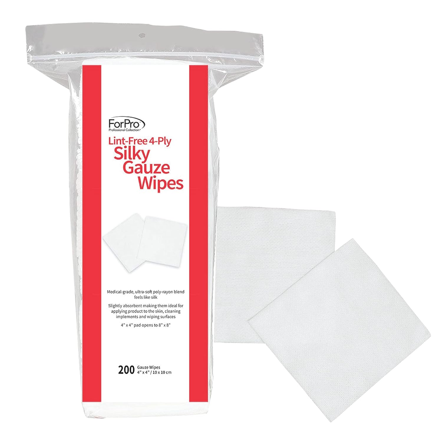 ForPro Professional Collection Lint-Free 4-Ply Silky Gauze Wipes, 100% Lint-Free, Ultra-Soft, for Product Application and Medical Care, 4 x 4, 200-Count ForPro Professional Collection Lint-Free 4-Ply Silky Gauze Wipes, 100% Lint-Free, Ultra-Soft, for Product Application and Medical Care, 4 x 4, 200-Count