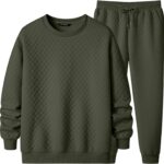 JMIERR Men's Quilted 2 Piece Casual Outfits Crewneck Sweatshirt Tracksuit & Joggers Sweatpants Sweatsuit Set