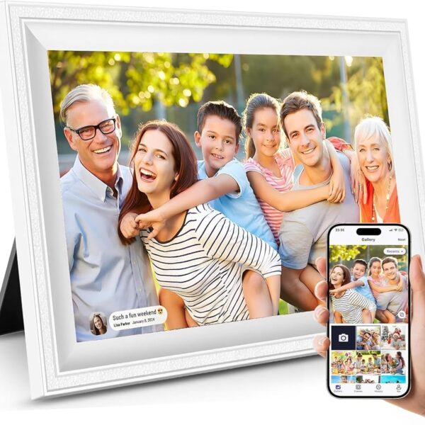 Smart White Digital Picture Frame WiFi Send Photos from Your Phone 16GB Storage 10.1inch 1280x800 IPS Touch Screen Digital Photo Frame Auto-Rotate Wall Mountable Photo Picture Frame Digital