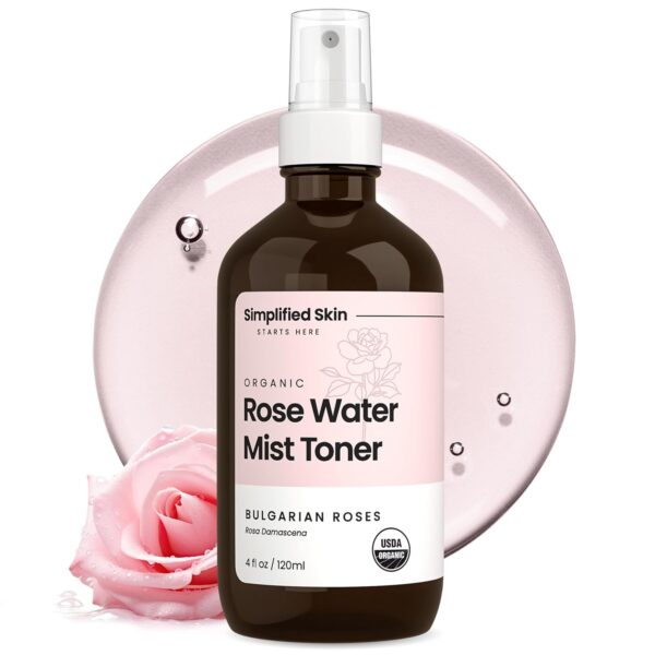 Rose Water Spray for Face & Hair  Pure USDA Organic Rosewater Toner  Refreshing Mist for Skin Care, Makeup & Locs  Natural Rose Scent, 4 Oz