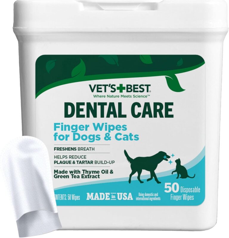 Vet's Best Finger Dental Wipes for Dogs and Cats  Oral Care Wipes for Teeth Cleaning, Fresh Breath, and Tartar Control  Gentle Finger Pads for Pet Dental Hygiene and Plaque Removal  50 Count