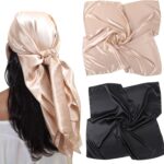 AWAYTR 35 Large Satin Square Head Scarf - 2Pcs Silk Like Floral Head Scarves Square Satin Hair Scarf Bandanas for Women