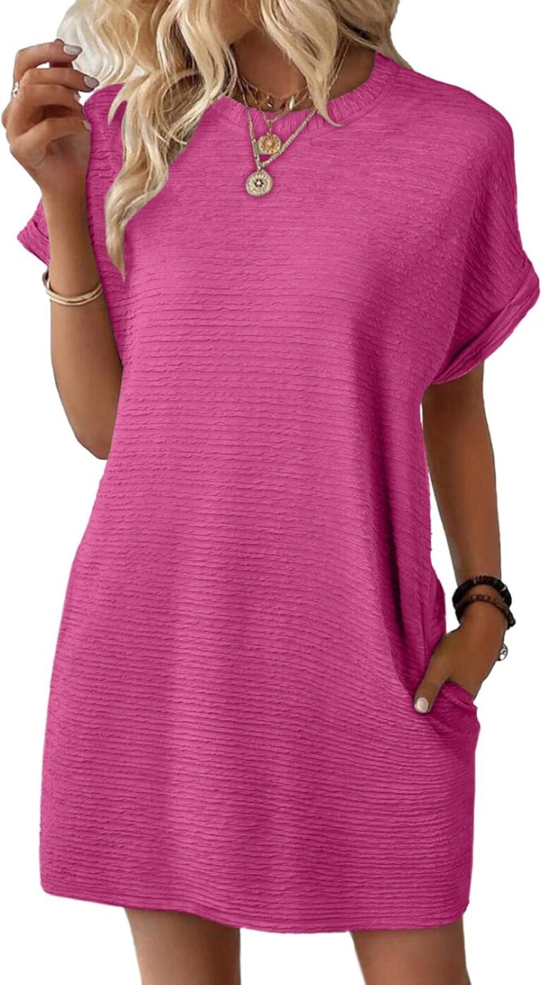 EVALESS Womens Summer Dresses 2026 Fashion Short Sleeve Cute Spring Mini Dress Crewneck Casual Beach Vacation Dresses