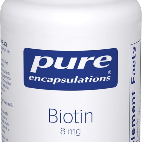 Pure Encapsulations Biotin 8 mg - B Vitamin Supplement to Aid Stress Relief, Hair, Skin & Nail Strengthening, Metabolism, Carbohydrate Support & Nervous System* - with Premium Biotin - 120 Capsules