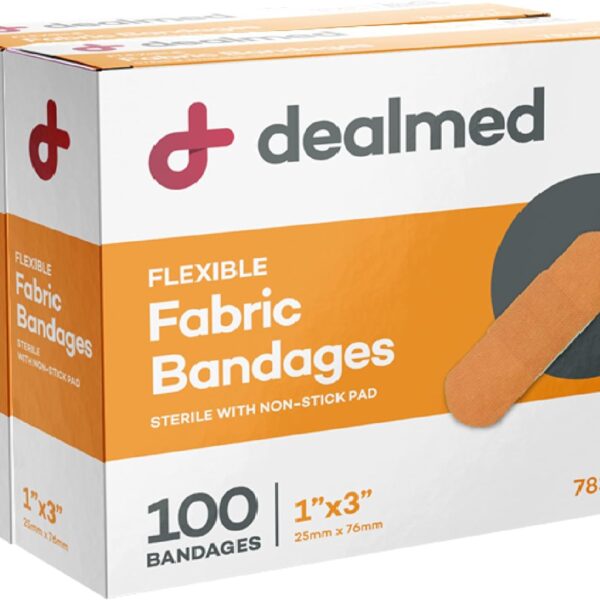 Dealmed Sterile Flexible Fabric Adhesive Bandages  1x3 Inch  100/Box - 2 Boxes - Breathable First Aid Strip Pack - Soft Stretch Wound Patch for Medical, Emergency Kits & Clinic