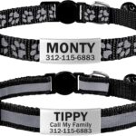 TagME 2 Pack Cat Collar with Name Tag, Personalized Reflective Cat Collar Breakaway with Bell for Boy & Girl Cats, Black