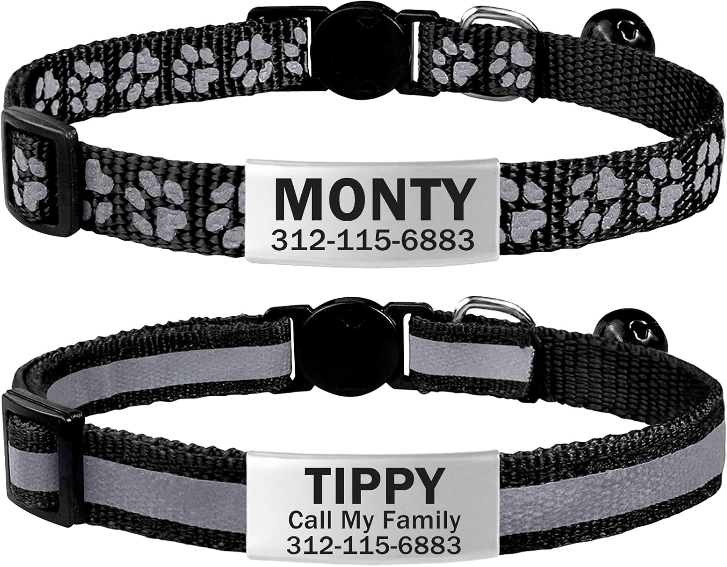 TagME 2 Pack Cat Collar with Name Tag, Personalized Reflective Cat Collar Breakaway with Bell for Boy & Girl Cats, Black TagME 2 Pack Cat Collar with Name Tag, Personalized Reflective Cat Collar Breakaway with Bell for Boy & Girl Cats, Black