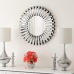SHYFOY 24 inch Decorative Wall Mirrors, Round Mirror for Wall Decor, Sunburst Modern Silver Decor, Wall-Mounted Hanging Accents Mirror for Living Room Bathroom Bedroom Fireplace