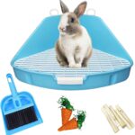 kathson Rabbit Litter Box Bunny Toilet Triangle Potty Trainer Corner Large Bedding Box Pet Pan for Rabbits Chinchillas Ferrets Guinea Pigs Galesaurs(Blue)