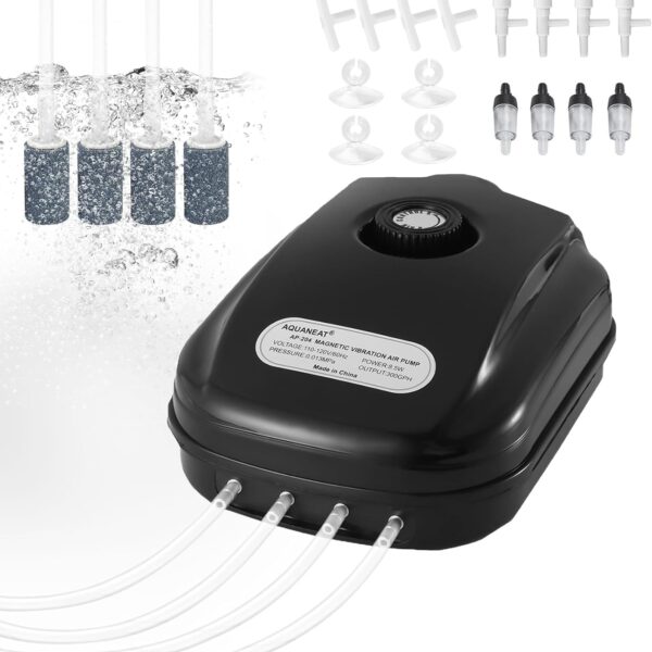 AQUANEAT Aquarium Air Pump 300GPH, for up to 200 Gallon Fish Tank, Powerful Hydroponic Aerator Pump with Tubing, Air Stones, Valves