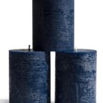 CANDWAX 3x4 inch Pillar Candles Set of 3  Unscented Dripless Rustic Dark Blue Candles for Room Decor, Weddings, Centerpieces