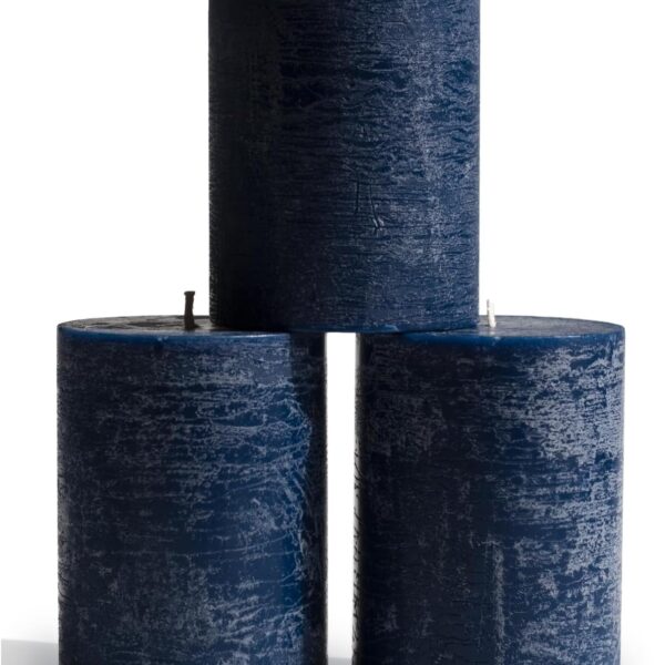 CANDWAX 3x4 inch Pillar Candles Set of 3 Unscented Dripless Rustic Dark Blue Candles for Room Decor, Weddings, Centerpieces