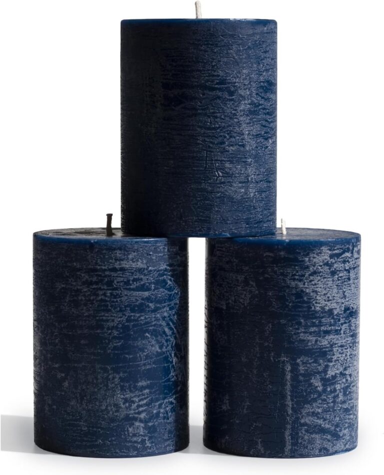 CANDWAX 3x4 inch Pillar Candles Set of 3  Unscented Dripless Rustic Dark Blue Candles for Room Decor, Weddings, Centerpieces