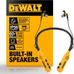 DEWALT Heavy Duty 2-in-1 Neckband Bluetooth Headphones w/Built-in Speakers, Jobsite Wearable Speaker & Around Neck Headphones, Wireless Bluetooth Headset, 60+ Hrs Hands-Free Music/Calls, Carry Pouch