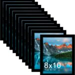 Picrit 8x10 Picture Frame Set of 12, Display 5x7 with Mat or 8x10 without Mat, Photo Frames for Wall Mounting or Table Top Display, Black