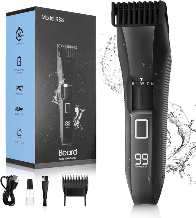 Beatslm Beard Trimmer for Men, 20 Length Adjustable, Cordless Waterproof Clippers, Stainless Steel T-Blade for Precision Facial Hair Trimming with 2 Guide Combs, Travel Lock, LED Display