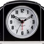 Crosley Vintage Art Deco Analog Alarm Clock, Quiet Ticking, Automatic Dimmable Smart Light, Simple Controls, (Black)