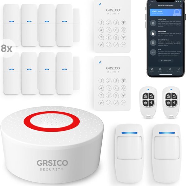 Wireless Home Alarm System 15-Piece Kit, WiFi Alarm System for Home Security with Phone APP Alert (Alarm Siren, Keypad, Remote, Motion, and Door Sensors) for Home, Apartment, Work with Alexa